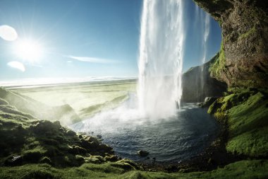 Yaz mevsiminde Seljalandfoss Şelalesi, İzlanda