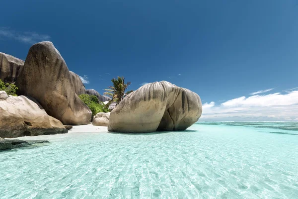 Anse Fonte d 'Argent praia, La Digue ilha, Seyshelles — Fotografia de Stock