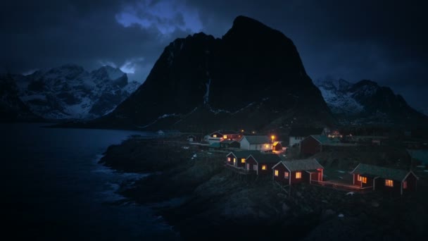 Vissersdorp Hamnoy Bij Nacht Lofoten Eilanden Noorwegen — Stockvideo