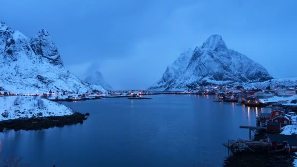 Timelapse Snow Reine Village Islas Lofoten Noruega — Vídeos de Stock