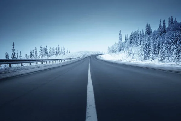 Carretera en bosque de invierno — Foto de Stock