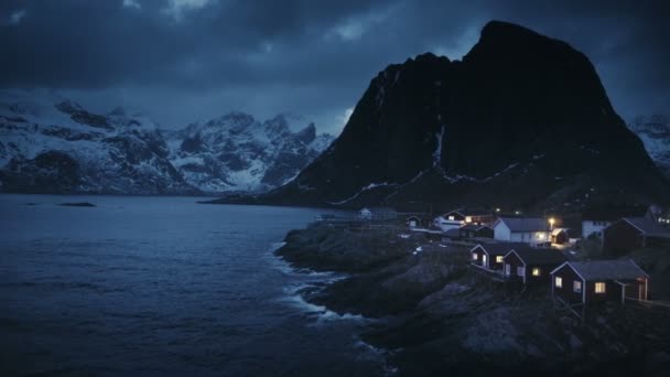 Halász Falu Hamnoy Éjszaka Szigetek Lofoten Norvégia — Stock videók