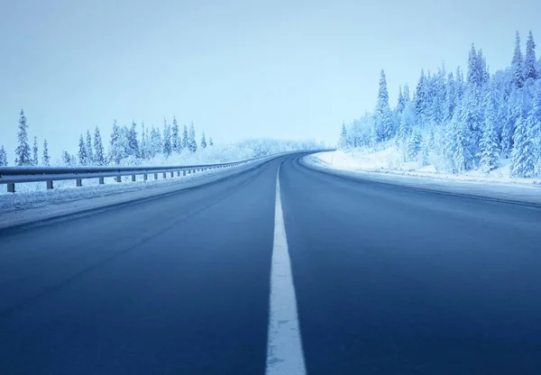 Carretera en bosque de invierno — Foto de Stock