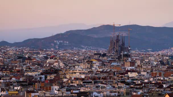 Barcelona Zonsondergang Tijd Spanje Timelapse — Stockvideo