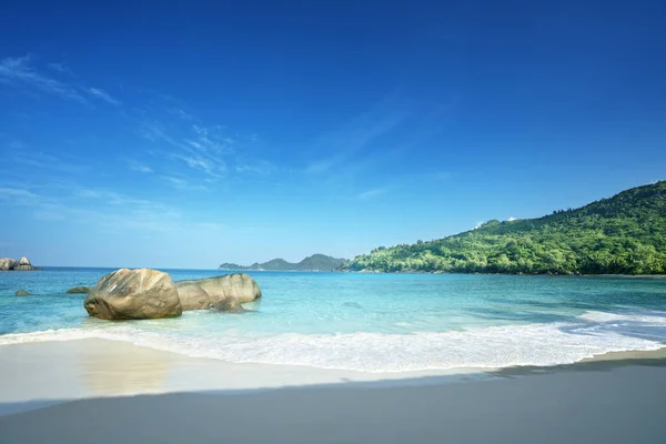 Coucher Soleil Sur Plage Takamaka Île Mahe Seychelles — Photo