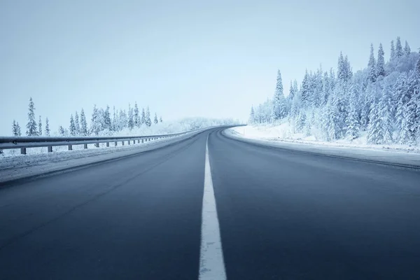 Carretera en bosque de invierno — Foto de Stock