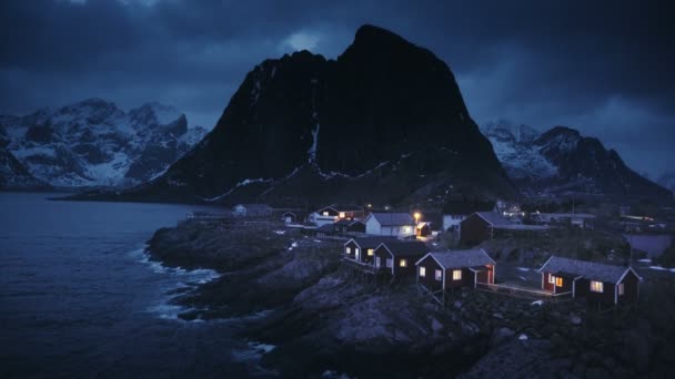 Rybářské Vesnice Hamnoy Noci Lofoten Ostrovy Norsko — Stock video