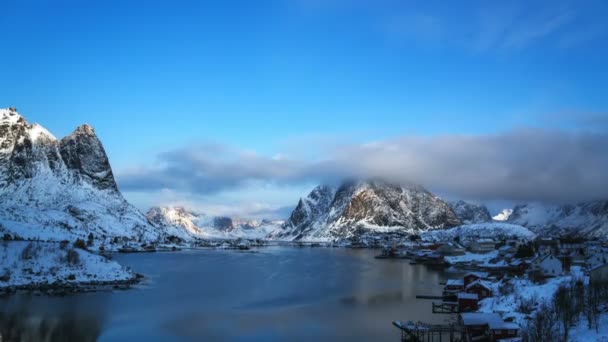 Timelapse Śnieg Miejscowości Reine Lofoty Norwegia — Wideo stockowe