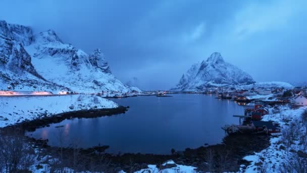 Timelapse Śnieg Miejscowości Reine Lofoty Norwegia — Wideo stockowe