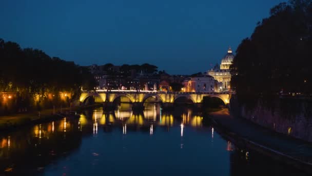 Time lapse of St. Peters Basilica, Sant Angelo Bridge, Vatican, Rome, Italy — Stock Video