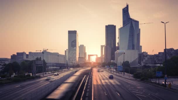 Timelapse, Paris Ladefense gün batımında — Stok video