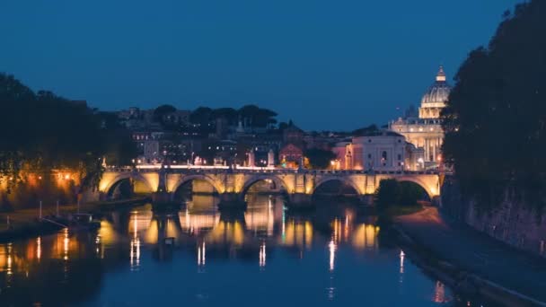圣彼得大教堂，圣安杰洛桥，梵蒂冈，罗马，意大利时间推移 — 图库视频影像