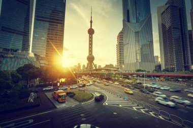 Şangay lujiazui finans merkezinde gün batımı, Çin