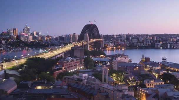 Timelapse Flygfoto över Sydney med Harbour Bridge, Australien — Stockvideo