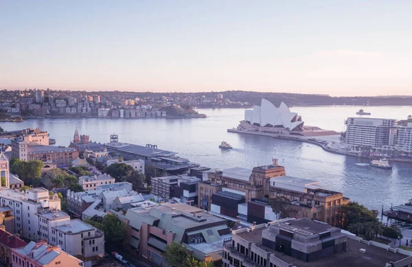 Gündoğumu Sydney Nin Liman Köprüsü Avustralya Daki Hava Manzarası — Stok fotoğraf