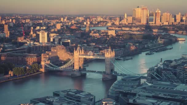 Time Lapse London Skyline Tower Bridge Canary Wharf Sunset Time — Stock Video