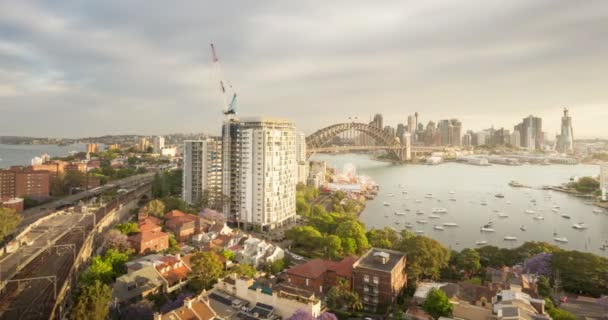 Naplemente, Sydney kikötőjének időeltolódása, Új-Dél-Wales, Ausztrália — Stock videók