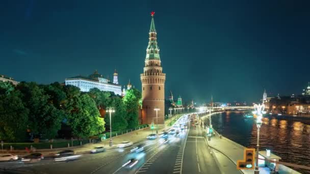 Moskwa Kreml hiper lapse, nasyp i Moskwa River, Rosja — Wideo stockowe