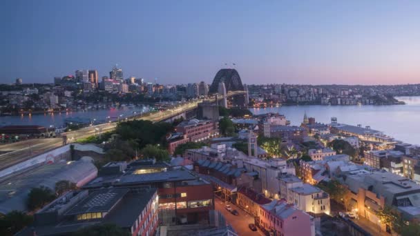 Timelapse Flygfoto över Sydney med Harbour Bridge, Australien — Stockvideo