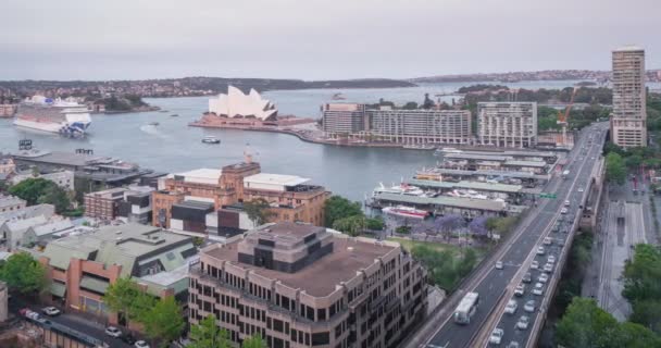 Upływ czasu, zachód słońca Widok z lotu ptaka Sydney, Australia — Wideo stockowe