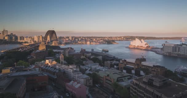 Časový skluz, západ slunce Letecký pohled na Sydney, Austrálie — Stock video