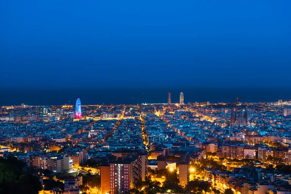 巴塞罗那天际线 日落后 西班牙 — 图库照片