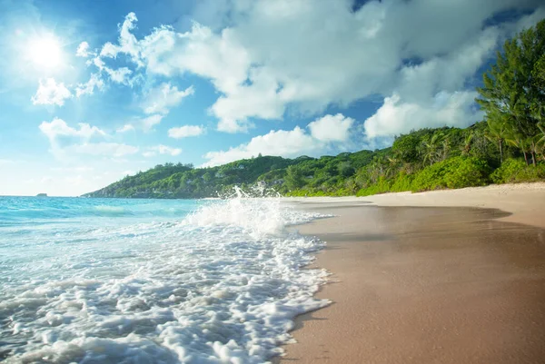 Strand Solnedgången Tid Mahe Seychellerna — Stockfoto