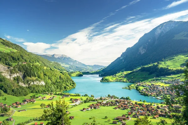 Widok Powietrza Jezioro Lungernsee Szwajcaria Europa — Zdjęcie stockowe