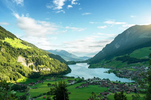 Letecký Pohled Jezero Lungernsee Švýcarsko Evropa — Stock fotografie