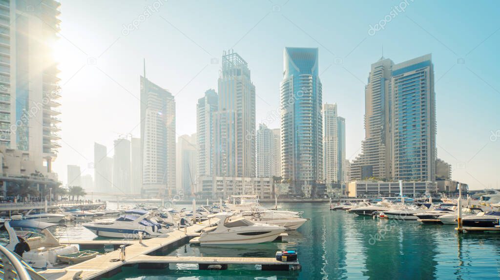 Dubai Marina at sunset, United Arab Emirates