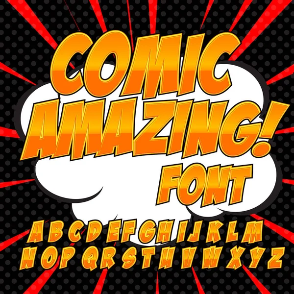 Creatieve hoge detail komische lettertype. Alfabet van comics, popart. — Stockvector
