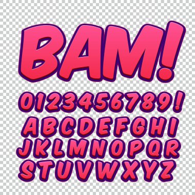 Komik alfabe seti. Harfler, sayılar ve rakamlar çocuklar illüstrasyonlar, Web siteleri, çizgi roman, afiş için