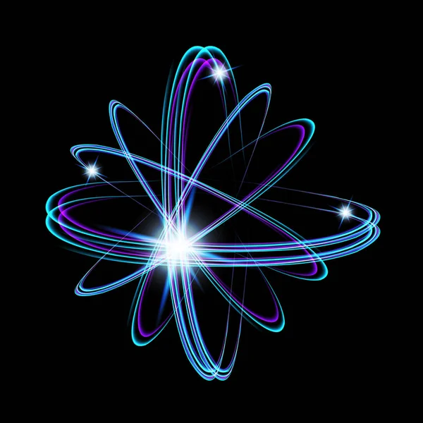 Ragyogó neonfények atom modell. — Stock Vector