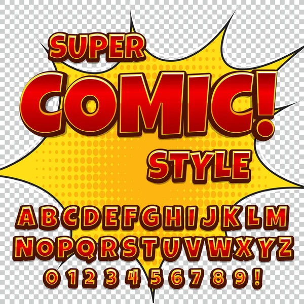 コミック文字セット。文字、数字および子供のイラスト、web サイト、漫画、バナーの数字 — ストックベクタ