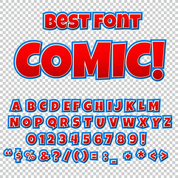 Komisches Alphabet. Buchstaben, Zahlen und Zahlen für Kinderbilder, Webseiten, Comics, Banner — Stockvektor