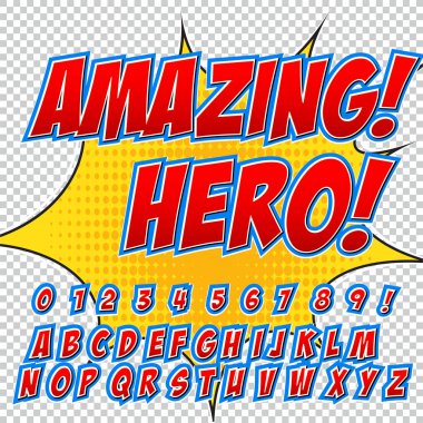 Creative high detail comic font. Alphabet of comics, pop art. clipart
