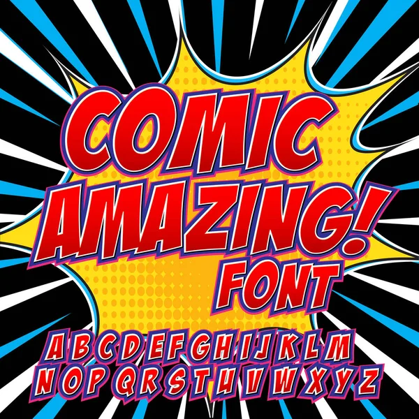 Kreative, detailreiche Comic-Schrift. Alphabet aus Comics, Pop Art. — Stockvektor