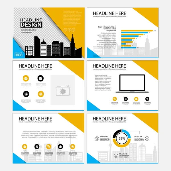 Modello multiuso per diapositive di presentazione con grafici e grafici. Perfetto per il tuo rapporto di lavoro o per uso personale — Vettoriale Stock