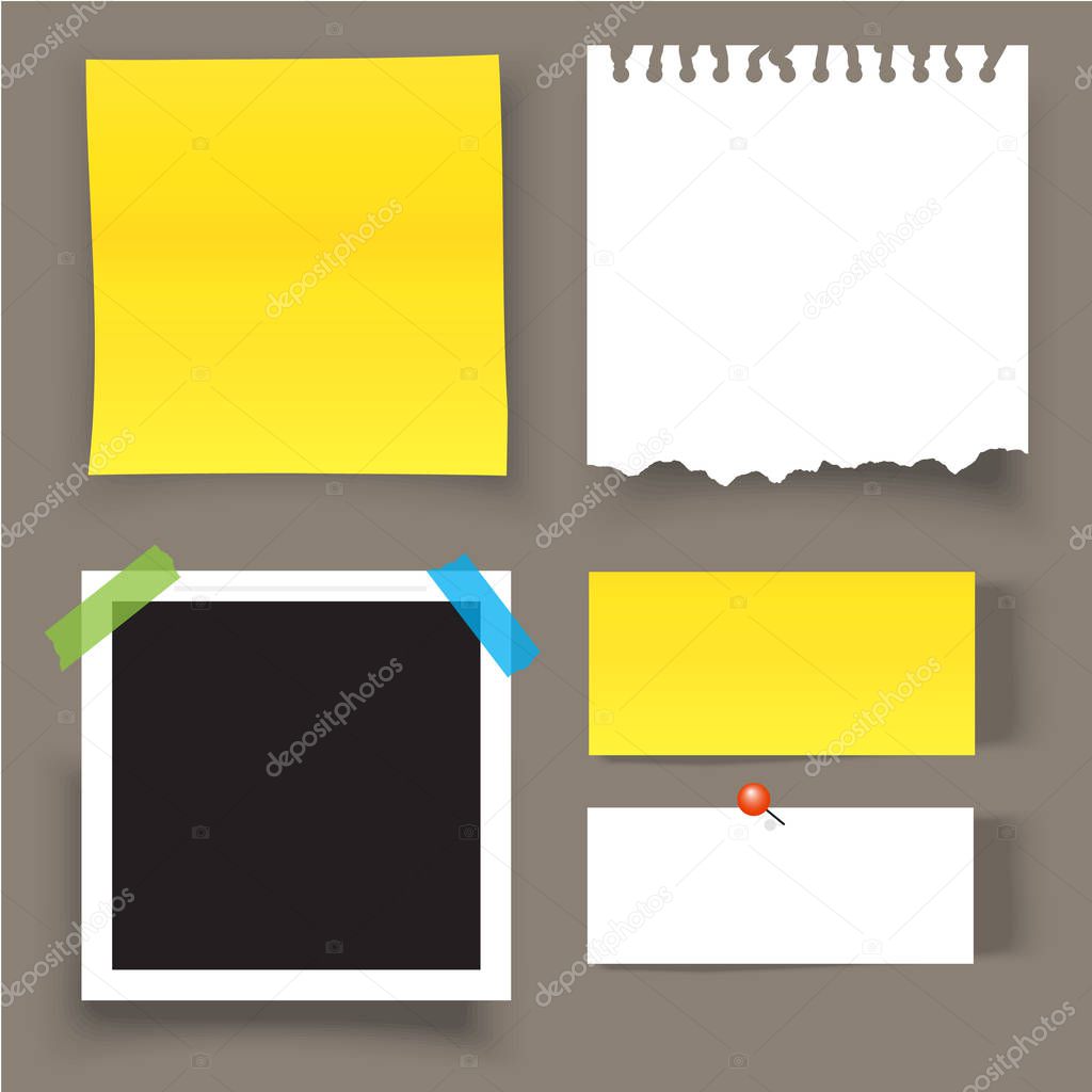 Collection of sticky note with adhesive tape isolated on isolated background