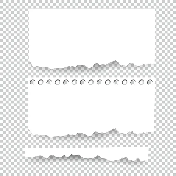 Set of blank Torn paper sheets. Vector note pieces collection with sticky tape — Stock Vector