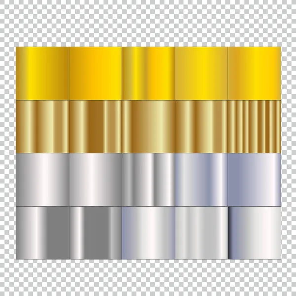 Conjunto de gradientes de prata e ouro sobre fundo isolado . — Vetor de Stock