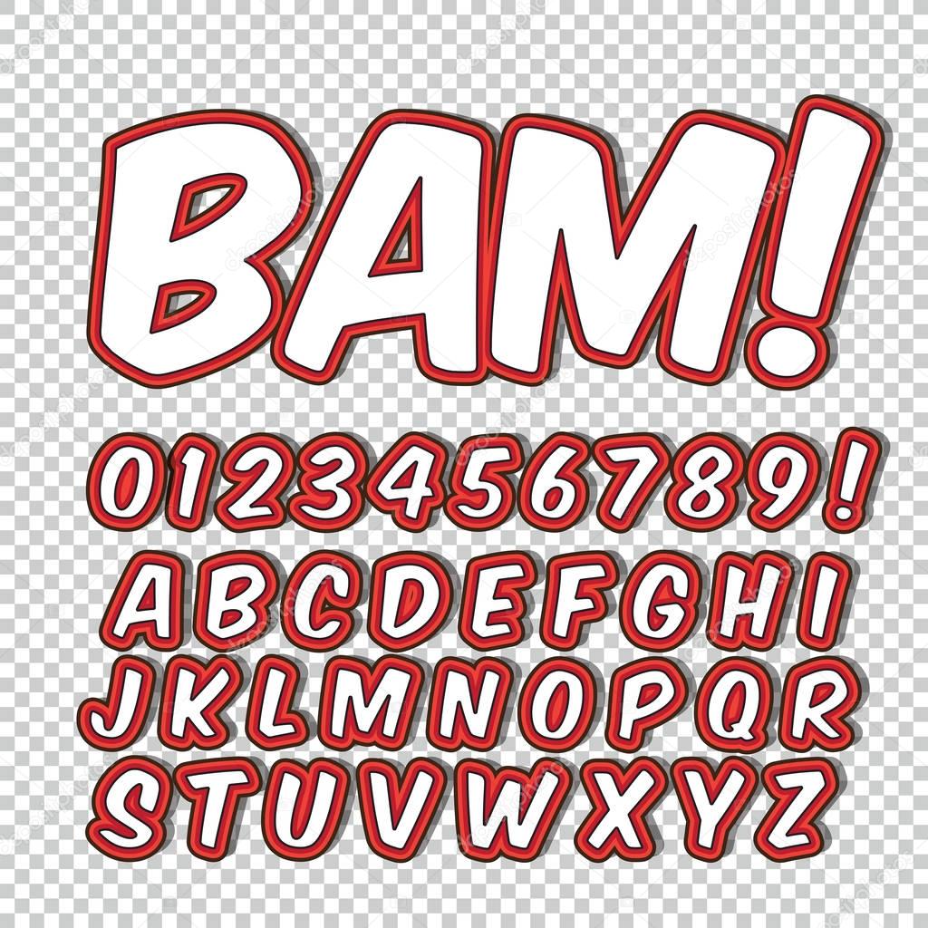 Creative high detail comic font. Alphabet of comics, pop art. posters