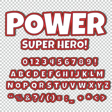 Komik alfabe seti. Harfler, sayılar ve rakamlar çocuklar illüstrasyonlar Web siteleri çizgi roman afiş için.