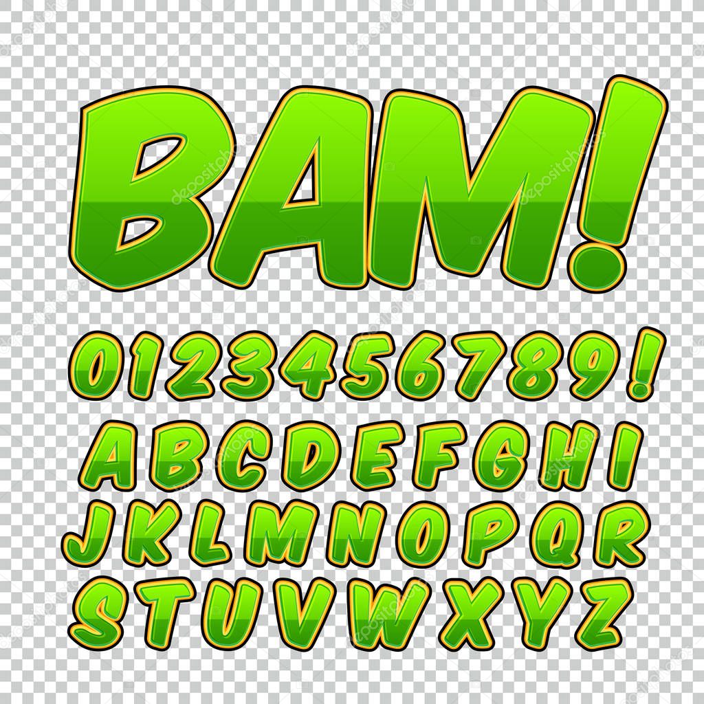 Comic alphabet set. Letters, numbers and figures for kids illustrations websites comics banners.