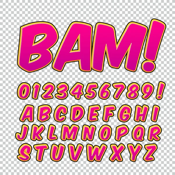 Yaratıcı yüksek detay komik yazı tipi. Alfabe çizgi roman, pop art. Harfler ve şekiller çocuklar dekorasyon için