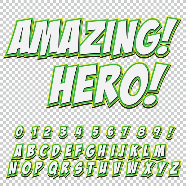 Creatieve hoge detail komische lettertype. Alfabet van comics, popart. Letters en cijfers voor decoratie van kinderen Vectorbeelden