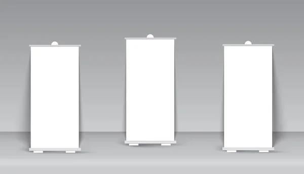 Roll-up-Banner stehen isoliert auf transparent. isoliert. — Stockvektor
