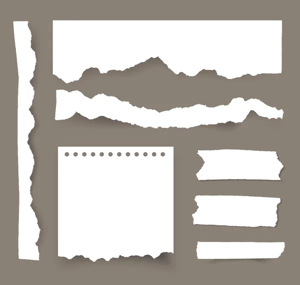 Bladen blanco papier gescheurd. Vector Opmerking stukken collectie met plakband. — Stockvector