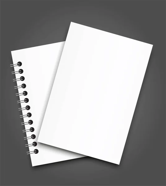 Folhas de papel realistas com modelo de capa de maquete em espiral e brochura — Vetor de Stock