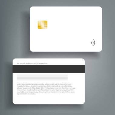 Banka kredi kartı gerçekçi mockup chip. Şeffaf plastik kart şablonu.